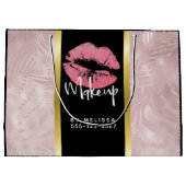 ピンクグリッターリップ&バラ金ゴールドトロピカル葉 ラージペーパーバッグ (裏面)