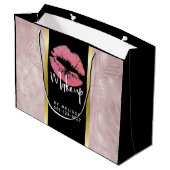 ピンクグリッターリップ&バラ金ゴールドトロピカル葉 ラージペーパーバッグ (裏面アングル)