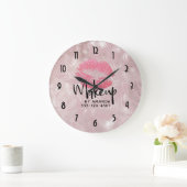 ピンクグリッターリップ&バラ金ゴールドトロピカル葉 ラージ壁時計 (ホーム)