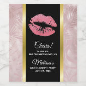 ピンクグリッターリップ&バラ金ゴールドトロピカル葉 ワインラベル (シングルラベル)