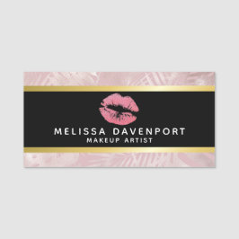 ピンクグリッターリップ&バラ金ゴールドトロピカル葉 名札