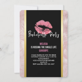 ピンクグリッターリップ&バラ金ゴールドトロピカル葉 招待状