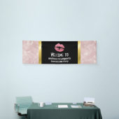 ピンクグリッターリップ&バラ金ゴールドトロピカル葉 横断幕 (トレードショー)