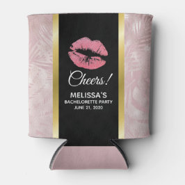 ピンクグリッターリップ&バラ金ゴールドトロピカル葉 缶クーラー