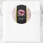 ピンクグリッターリップ&バラ金ゴールド葉キッチンズ ラウンドシール (バッグ)