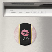 ピンクグリッターリップ&バラ金ゴールド葉サンクタイズ マグネット (インサイチュ (食洗機))