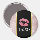 ピンクグリッターリップ&バラ金ゴールド葉サンクタイズ マグネット (正面/裏面)