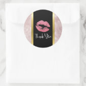 ピンクグリッターリップ&バラ金ゴールド葉サンクタイズ ラウンドシール (バッグ)