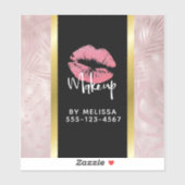 ピンクグリッターリップ&バラ金ゴールド葉メイクアップビズ シール (シート)