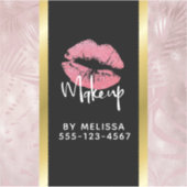 ピンクグリッターリップ&バラ金ゴールド葉メイクアップビズ シール (正面)