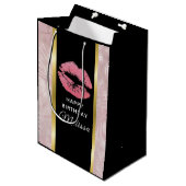 ピンクグリッターリップ&バラ金ゴールド葉誕生日 ミディアムペーパーバッグ (正面アングル)