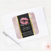 ピンクグリッターリップ&バラ金ゴールド離れキャンドル スクエアシール (封筒)