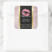 ピンクグリッターリップ&バラ金ゴールド離れキャンドル スクエアシール (バッグ)