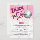 ピンクグリッタールックディスコパーティー誕生日 招待状 (正面)