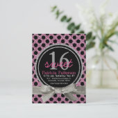 ピンクグリッタールック水玉模様スイート16 招待状 (スタンド正面)
