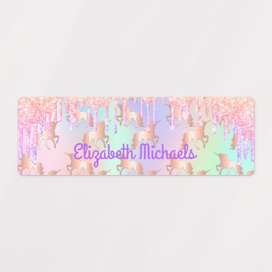 ピンクグリッターレインボーカラーネーム学校用品 ラベル (デザイン1)