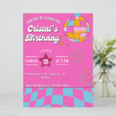 ピンクグリッターレトロドール誕生日パーティーの招待 (スタンド正面)