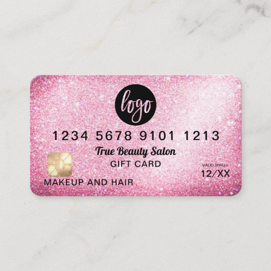 ピンクグリッターロゴクレジットカードギフト券 名刺 (正面)