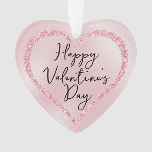 ピンクグリッターロマンチックなスクリプトのバレンタインデー オーナメント (正面)