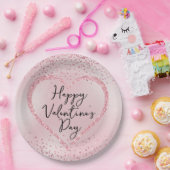 ピンクグリッターロマンチックなスクリプトのバレンタインデー ペーパープレート (パーティー)