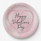 ピンクグリッターロマンチックなスクリプトのバレンタインデー ペーパープレート (正面)