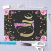 ピンクグリッターワンブラックフローラ1st誕生日パーティー 薄葉紙 (クラフト)