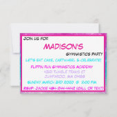 ピンクグリッター体操バースデーパーティーへの招待 招待状 (裏面)