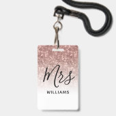 ピンクグリッター先生名前をカスタムするラニヤードIDバッジ バッジ (正面（ネックストラップ付）)