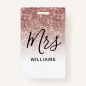 ピンクグリッター先生名前をカスタムするラニヤードIDバッジ バッジ (正面)