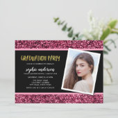ピンクグリッター写真卒業パーティー招待状 招待状 (スタンド正面)