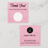 ピンクグリッター割引スクラッチオフサンキューカード スクエア名刺 (正面/裏面)