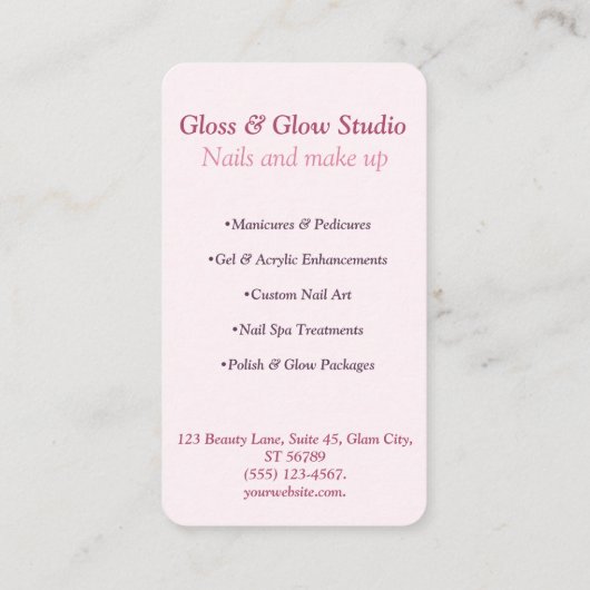 ピンクグリッター勾配エレガントネイルサロン美しい 名刺 (裏面)