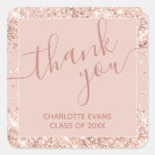 ピンクグリッター卒業サンキュースクエアステッカー スクエアシール (正面)