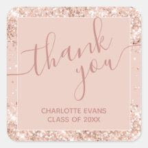 ピンクグリッター卒業サンキュースクエアステッカー