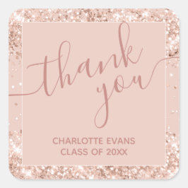 ピンクグリッター卒業サンキュースクエアステッカー スクエアシール