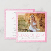 ピンクグリッター卒業パーティー招待状 招待状 (正面/裏面)