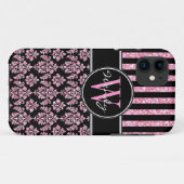 ピンクグリッター印刷の黒ダマスクあなたの名前 Case-Mate iPhoneケース (裏面(横))