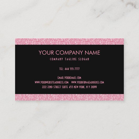 ピンクグリッター及びブラックストライプ名刺 名刺 (裏面)