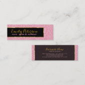 ピンクグリッター及び金属金ゴールドアクセント スキニー名刺 (正面/裏面)