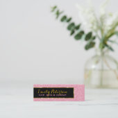 ピンクグリッター及び金属金ゴールドアクセント スキニー名刺 (スタンド正面)