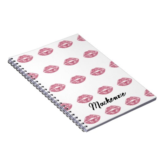 ピンクグリッター唇と名前をカスタムする ノートブック (右側)