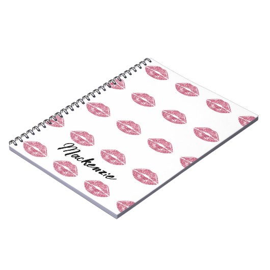 ピンクグリッター唇と名前をカスタムする ノートブック (左側)