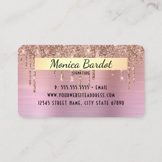 ピンクグリッター垂れヘアメイクアップフェイククレジットカード 名刺 (裏面)