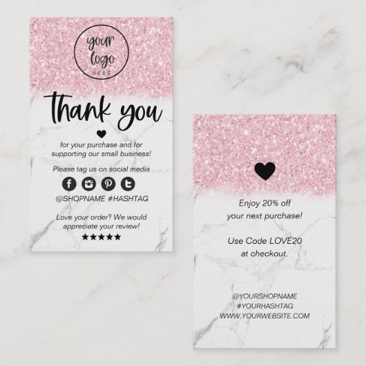 ピンクグリッター大理石ビジネスご注文 名刺 (正面/裏面)