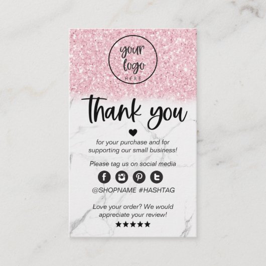 ピンクグリッター大理石ビジネスご注文 名刺 (正面)