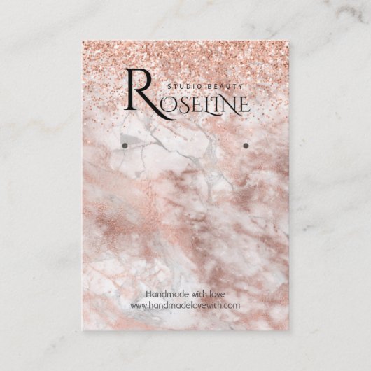ピンクグリッター大理石ピーチロゴイヤリングディスプレイ 名刺 (正面)