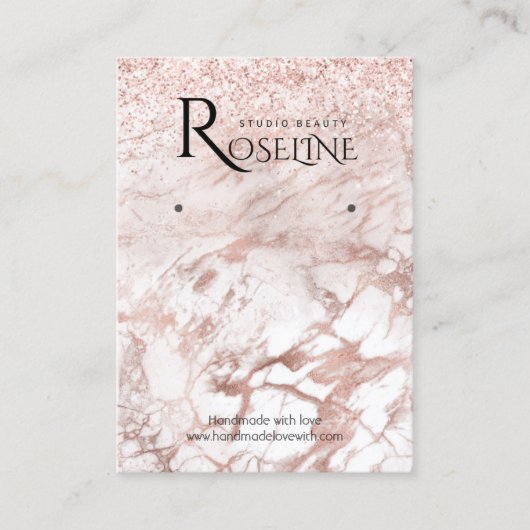 ピンクグリッター大理石ホワイトロゴイヤリングディスプレイ 名刺 (正面)