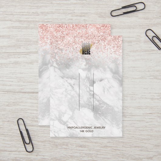 ピンクグリッター大理石ロゴヘアクリップディスプレイ 名刺 (正面/裏面インサイチュ)
