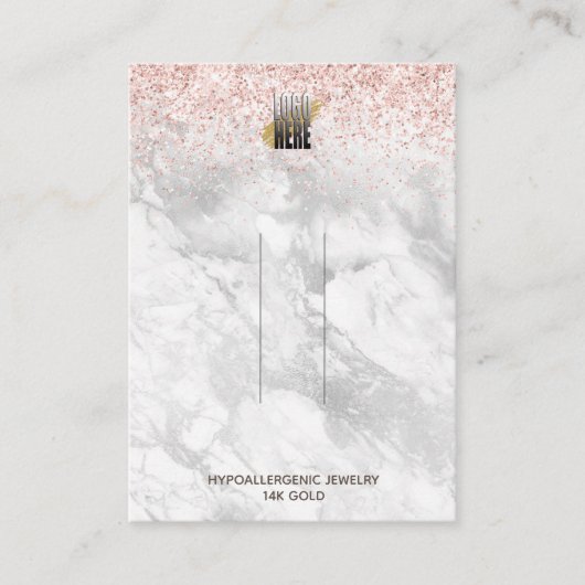 ピンクグリッター大理石ロゴヘアクリップディスプレイ 名刺 (正面)