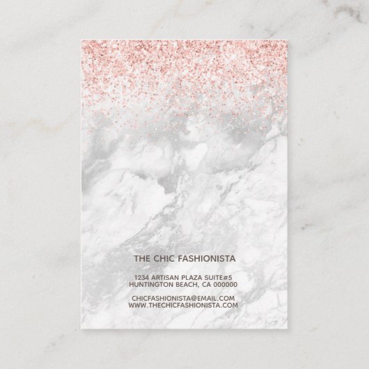 ピンクグリッター大理石ロゴヘアクリップディスプレイ 名刺 (裏面)